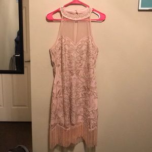 Lulu’s Poppin Champagne Blush Fringe Dress